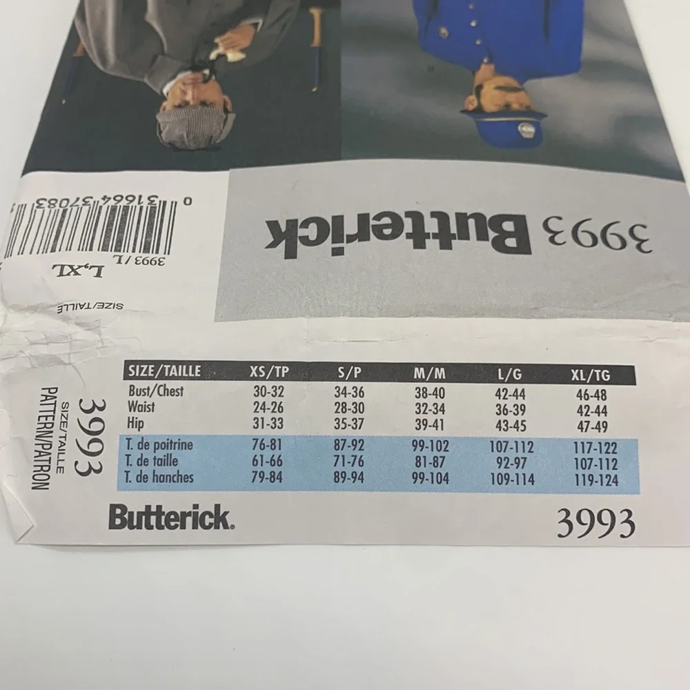 Butterick UNCUT 3993 Unlined Coat Cape Pants Sewing Pattern L, XL